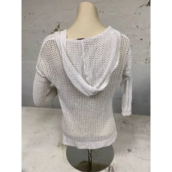 Jennifer Lopez White Crochet Lace Hooded Crop Top 3/4 Sleeve Women’s Size S - Picture 2 of 7